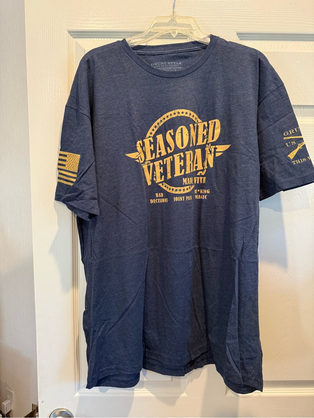 Grunt Style Navy Short Sleeve 'Seasoned Veteran' Tee with Yellow Print